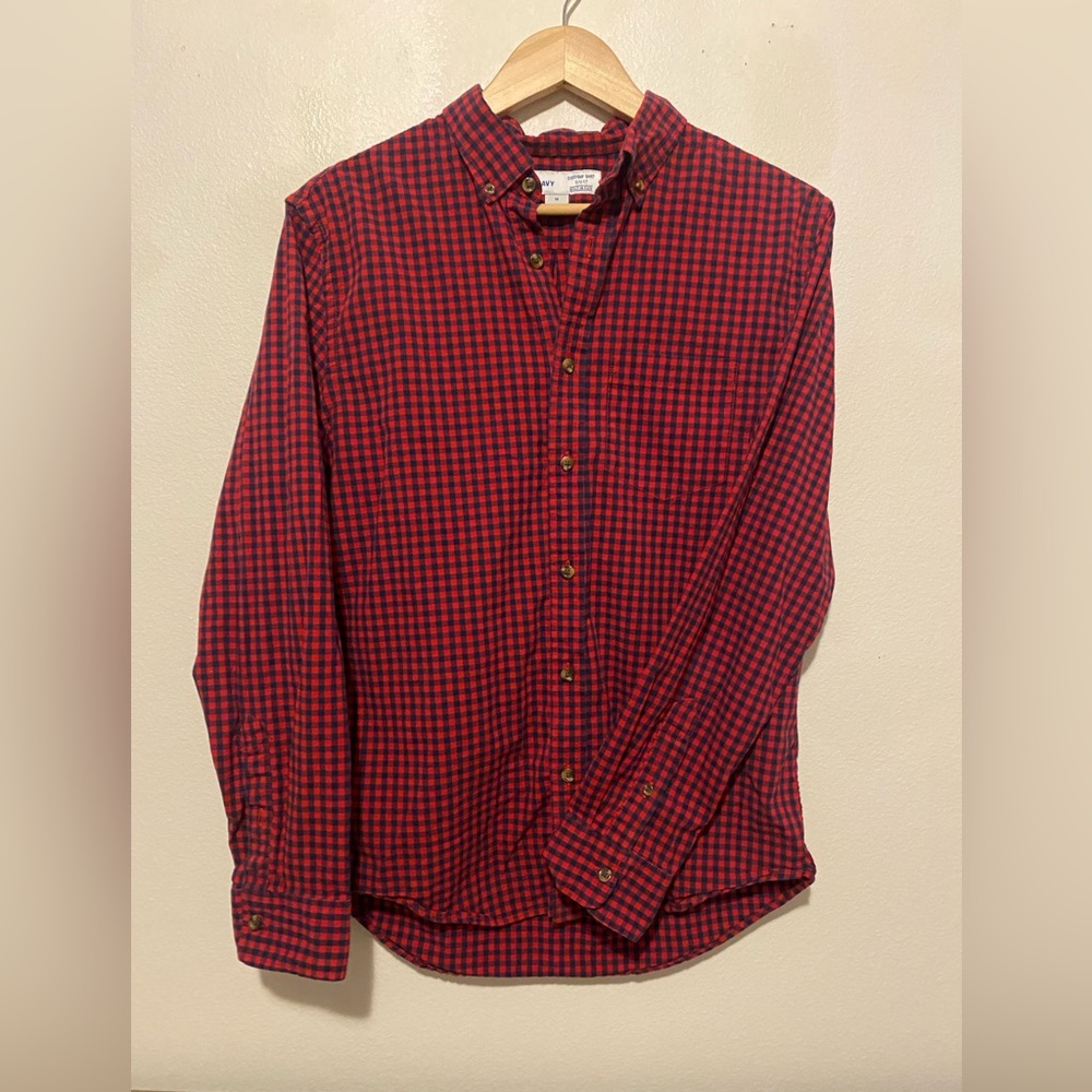 Red & Navy Checked Button-Up M